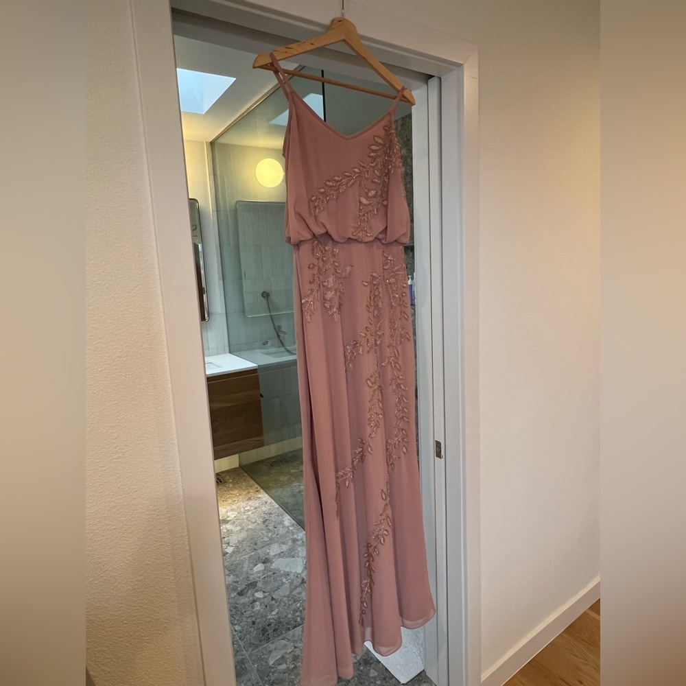 Beautiful chiffon beaded rose quartz dress by JS Collection